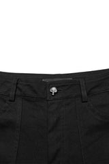 Black Metal Buckles Straps Women's Steampunk Flared Pants - Product - 5