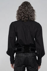 Black Lapel Collar Long Lantern Sleeves Mens Gothic Gorgeous Blouse - Product - 3
