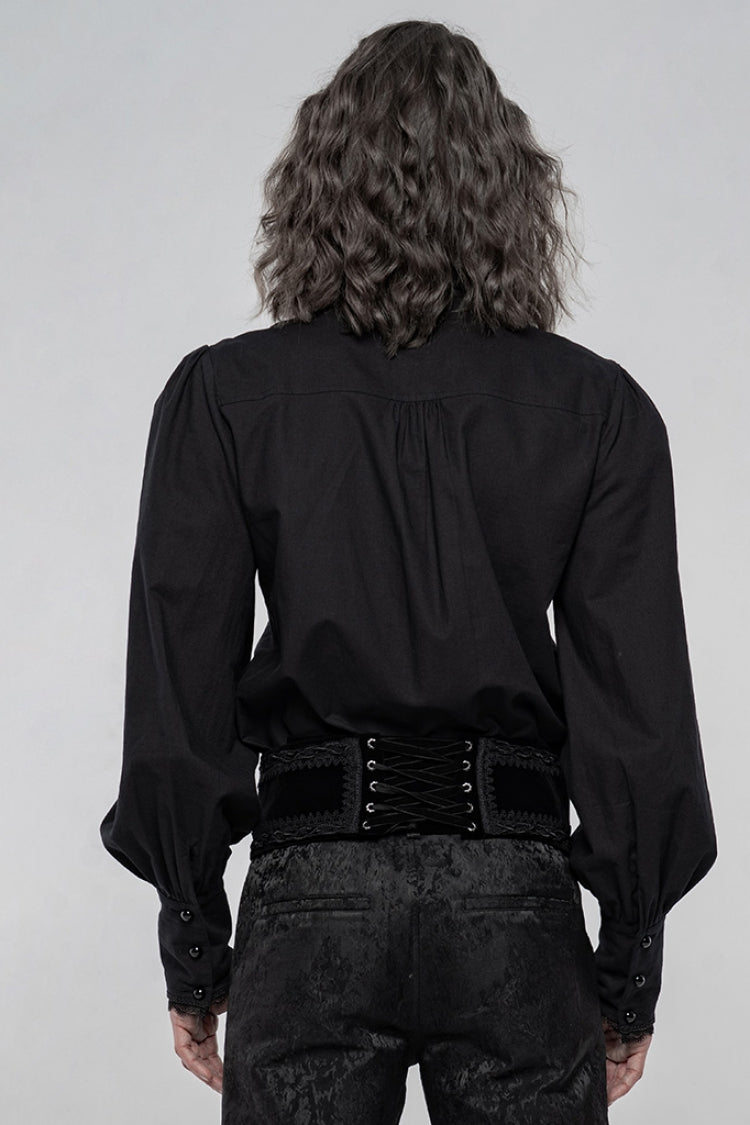 Black Lapel Collar Long Lantern Sleeves Mens Gothic Gorgeous Blouse - Product - 3