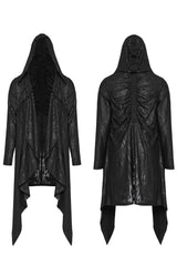 Black Long Sleeves Loose type Pleated Mens Steampunk Hooded Long Coat - Product - 5