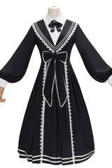 Black Elegant Bowknot Long Sleeves College Style Gothic Lolita Dress - Product - 6
