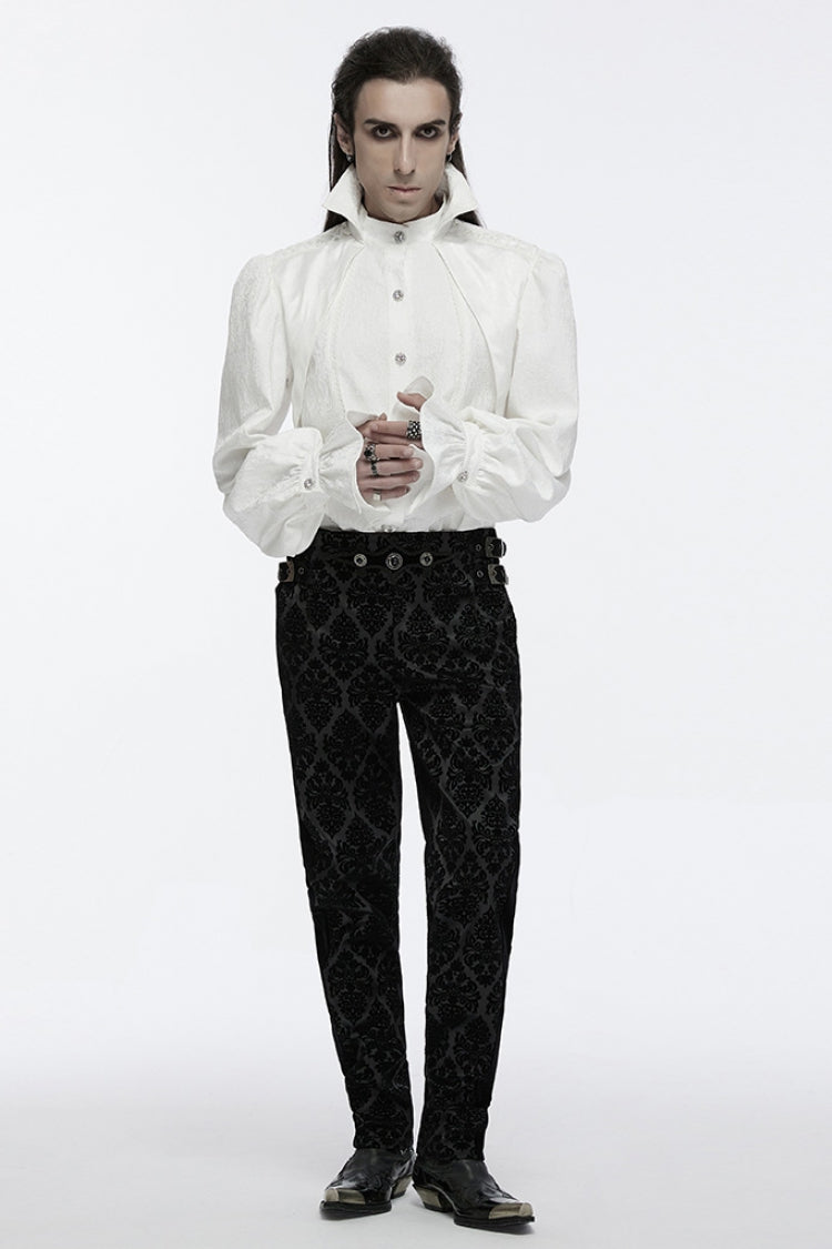 White Lapel Collar Long Sleeves Rings Men's Punk Blouse - Product - 3