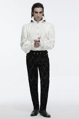 White Lapel Collar Long Sleeves Rings Men's Punk Blouse - Product - 3