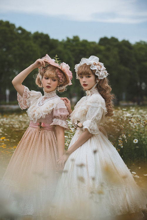 Elegant Vintage Rose Print Multi-Layer Ruffled Sweet Lolita OP Dress - Product - 5