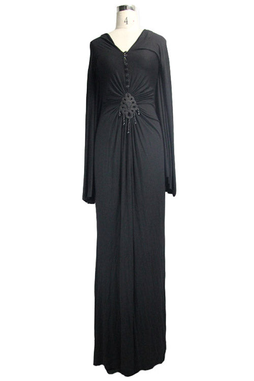 Black Frog Button Sexy Bat Sleeve Deep V Neck Gothic Womens Dress - Product - 6