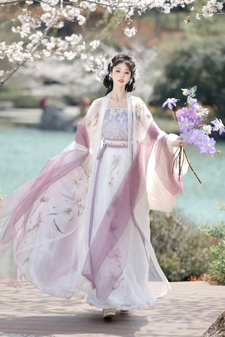 Purple [Qingdie] Song Dynasty Ruffle Embroidery Sweet Chinese Style Hanfu Dress Full Set - Product - 2