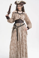 Apricot Ruffle Lace-Up Women's Gothic Eyelets Rivets Long Skirt - Product - 8