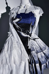 Dark Blue [Feathered Finch] Multi-Layered Print Ruffle Classic Chinese Style Lolita Jsk Dress Set - Product - 10