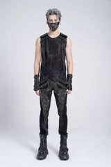 Black Sleeveless Eyelet Strap Distressed Men's Gothic Vest - Product - 7