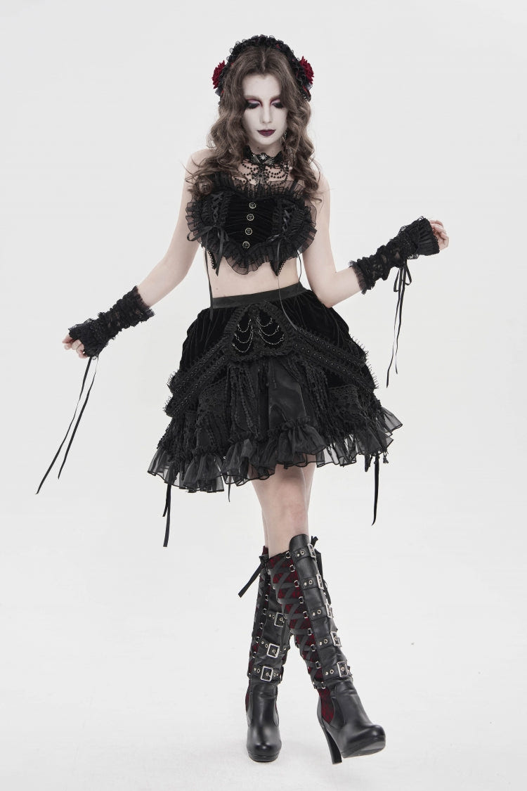 Black Multi-Layered  Tassels  Chain-Decorated Women's Gothic Skirt - Black - 1