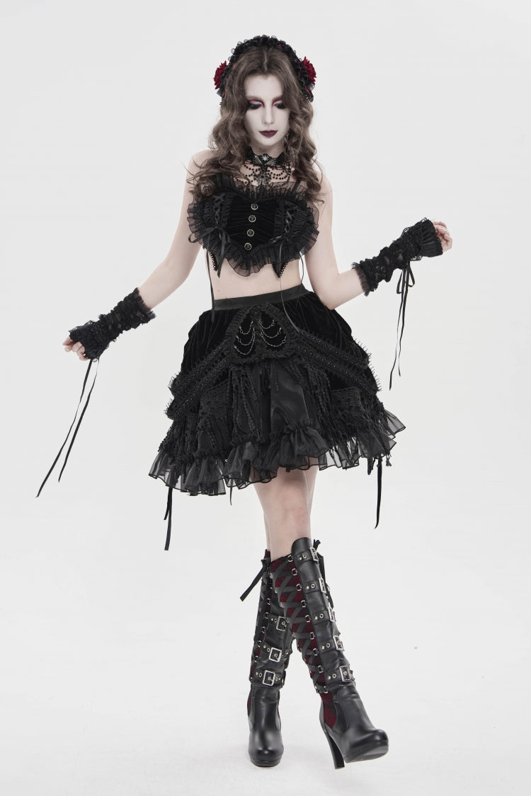 Black Multi-Layered  Tassels  Chain-Decorated Women's Gothic Skirt - Black - 1