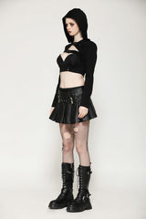 Black Low Waisted Buckle-Up Women's Punk PU Leather Pleated Mini Skirt - Product - 9