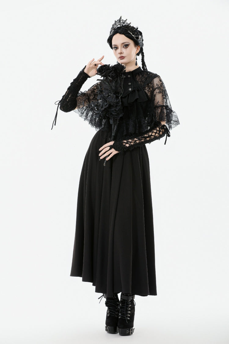Black Bouble-Breasted Floral Lace Women's Gothic Cape - Product - 9