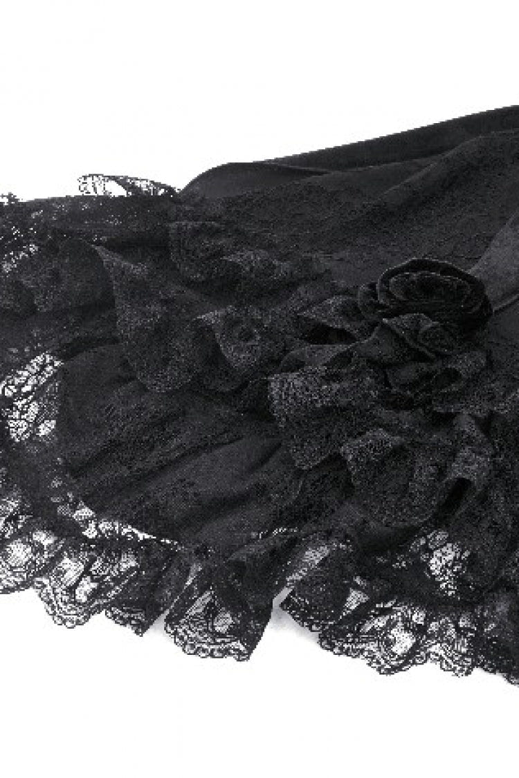 Black Long Puff Flared Sleeves Ruffled Lace Spliced Velvet Women's Gothic Cape - Product - 19