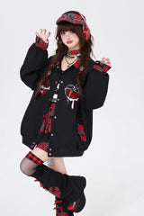 Long Sleeves Embroidery Stitching Gothic Japanese Jirai Kei Coat 2 Colors - Black - 1