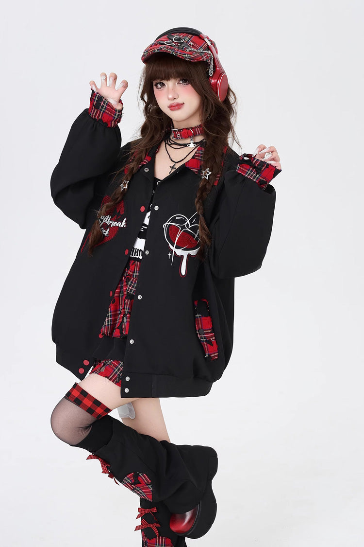 Long Sleeves Embroidery Stitching Gothic Japanese Jirai Kei Coat 2 Colors - Black - 1