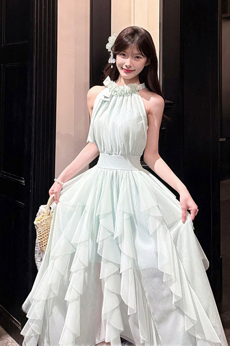 Light Green [Mist Bell] Halterneck Sleeveless Multi-Layered Ruffled Irregular Sweet Lolita Dress - Product - 6