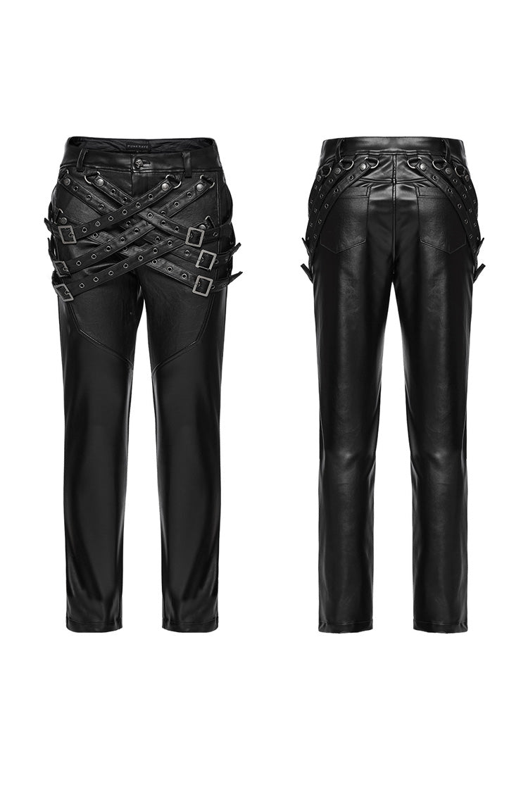 Black Mesh Buckle Strap Men's Punk Pants - Product - 5