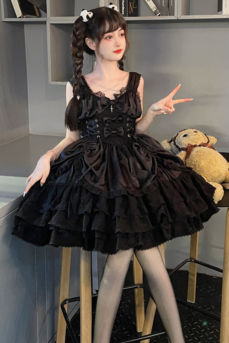 Black [Cross of Merit] Multi-Layered Bowknot Lace Gothic Lolita Jsk Dress - Product - 6