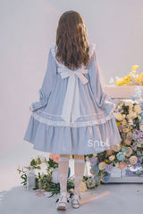 Blue Doll Collar Single Breasted Princess Sleeves High Waist Magic Playing Cards Sweet Lolita OP Dress - Product - 7