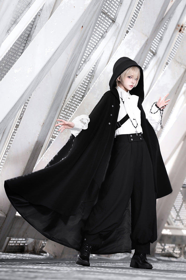 Black [Code 003] Long Sleeves Bow Vintage Elegant Prince Handsome Ouji Lolita Blouse Pants Cloak Set - Product - 7