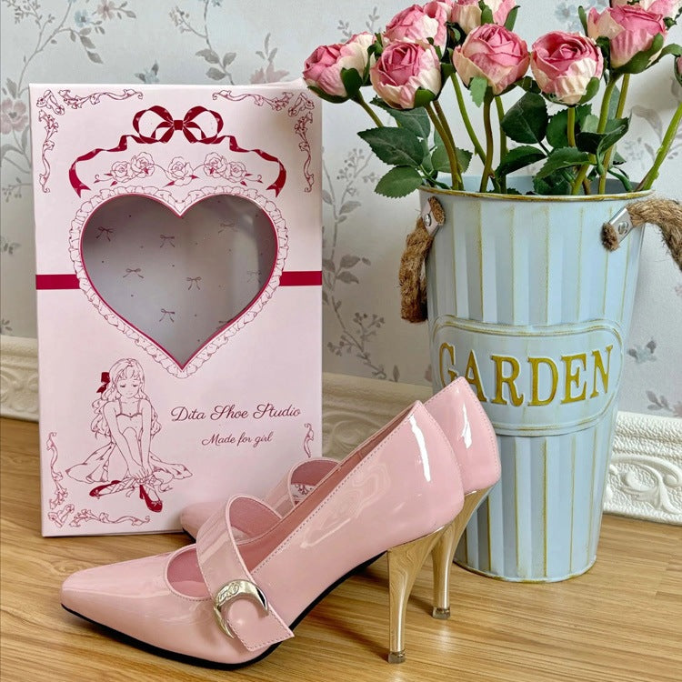 Pink Lace-Up Sweet Elegant Lolita High Heel Shoes - Product - 3