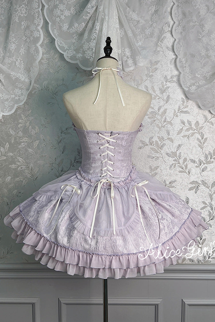 Purple Tube Top Sleeveless Ruffle Bowknot Gothic Lolita Jsk Tiered Dress - Product - 3