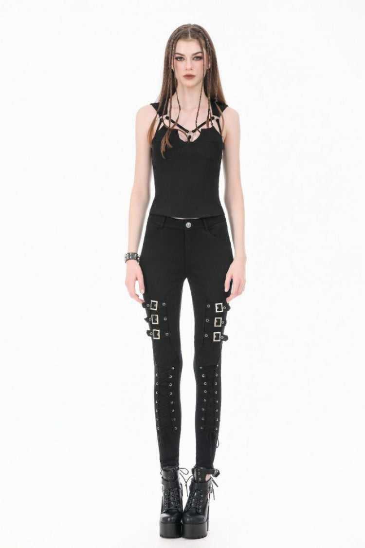 Black Cut-Out Ring Women's Punk Fitted Tank Top - Product - 8