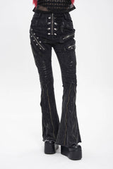 Black Zipper Pleated Women's Punk Flared Pants - Product - 5