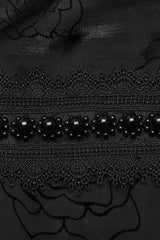 Black Stand Collar Long Lantern Sleeves Rose Print Hook-Button Womens Gothic Blouse - Product - 6