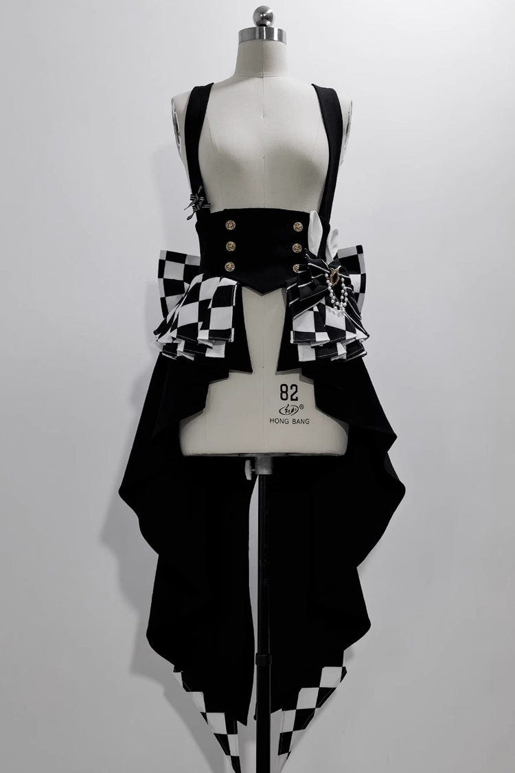 Black/White Rabbit Theater Checkerboard Print Ouji Lolita Girdle - Black/White - 1