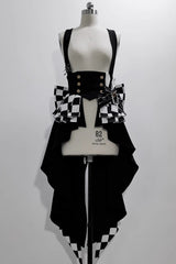 Black/White Rabbit Theater Checkerboard Print Ouji Lolita Girdle - Black/White - 1