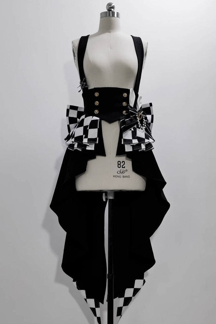 Black/White Rabbit Theater Checkerboard Print Ouji Lolita Girdle - Black/White - 1
