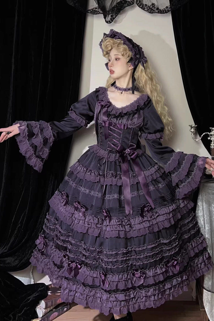 パープル [Layered Blackcurrant] 半袖 フリル リボン レース スウィートロリータ ワンピース 商品画像