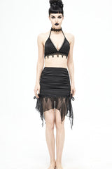 Black Chiffon Translucent Lace Hem Side Lace-Up Women's Gothic Swimsuit Fishtail Skirt - Product - 2