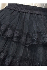 Black Cotton Organza Lining Lace Gothic Lolita Tiered Skirt - Product - 3