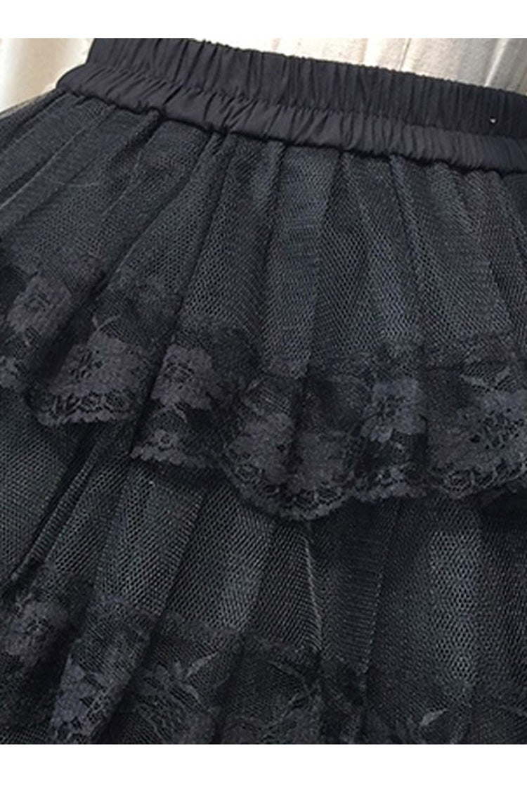Black Cotton Organza Lining Lace Gothic Lolita Tiered Skirt - Product - 3