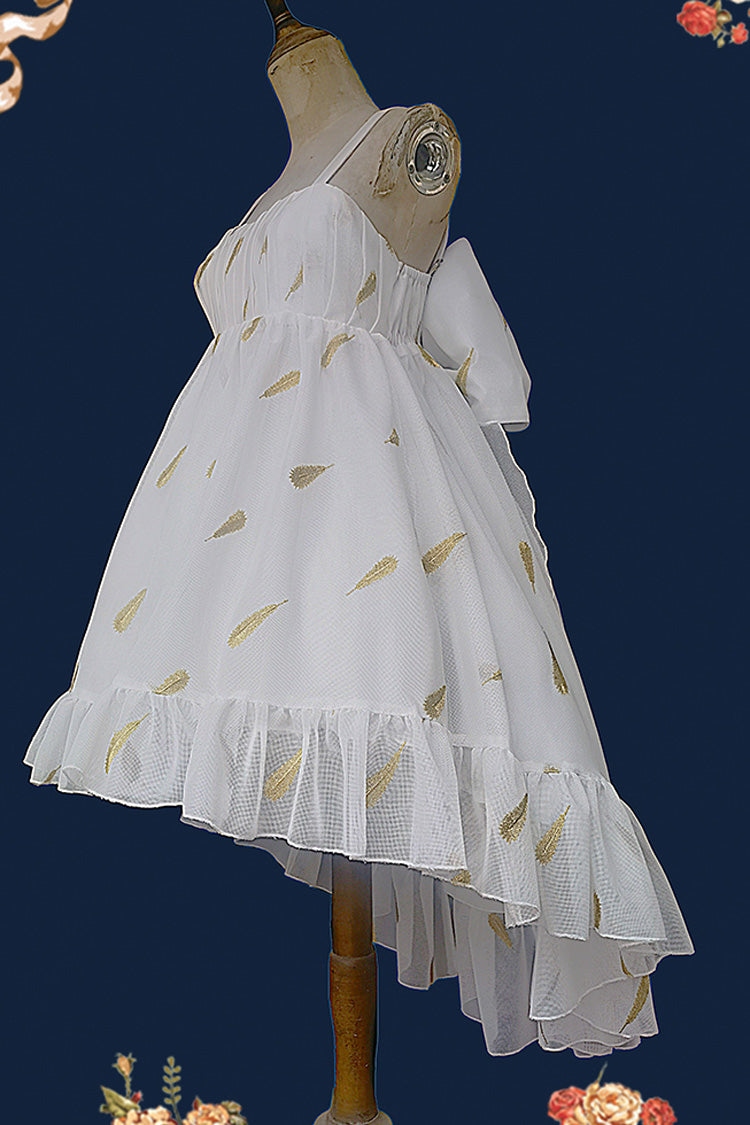 [Feather Snowflake Embroidery] Print Sleeveless Ruffle Bowknot Sweet Lolita Jsk Dress 3 Colors - Product - 13