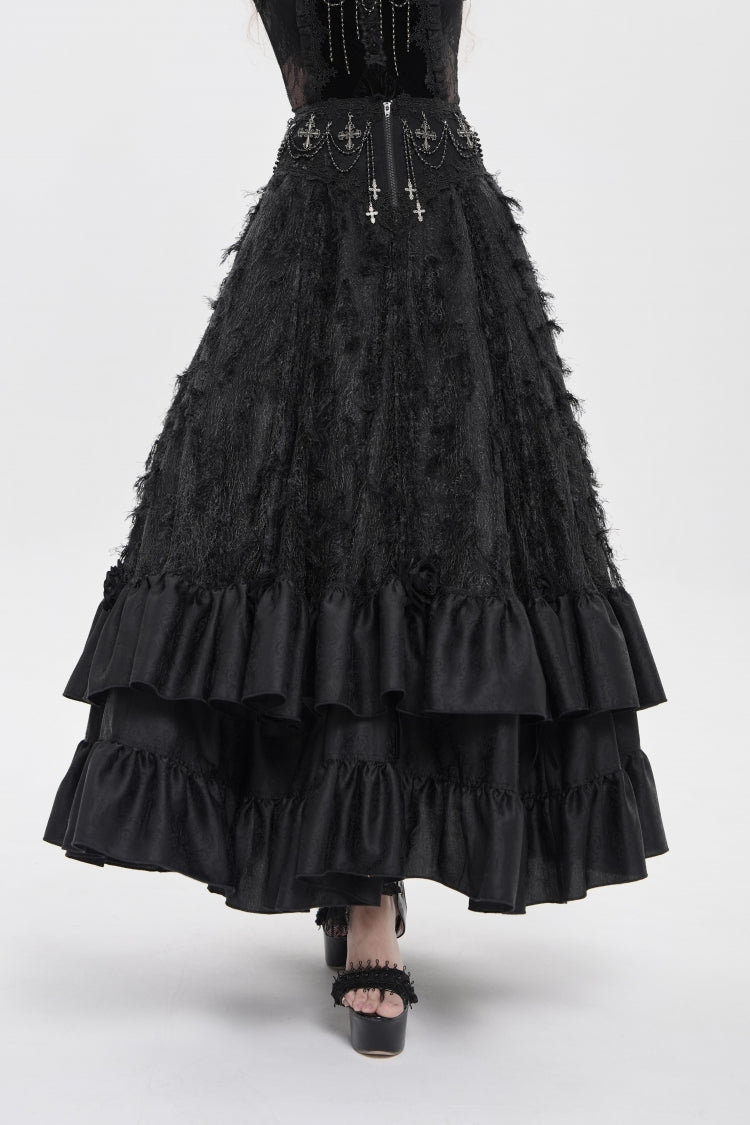Black Women's Gothic Cross Rose Beaded Long Skirt Gorgeous Skirt - Product - 11