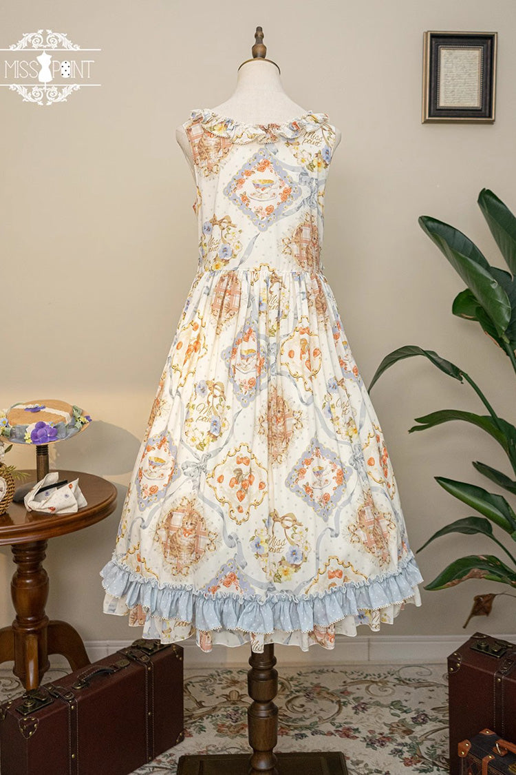 Cat Rose Tea Sleeveless Print Ruffle Bowknot Sweet Lolita Jumper Dress 3 Colors - Product - 16