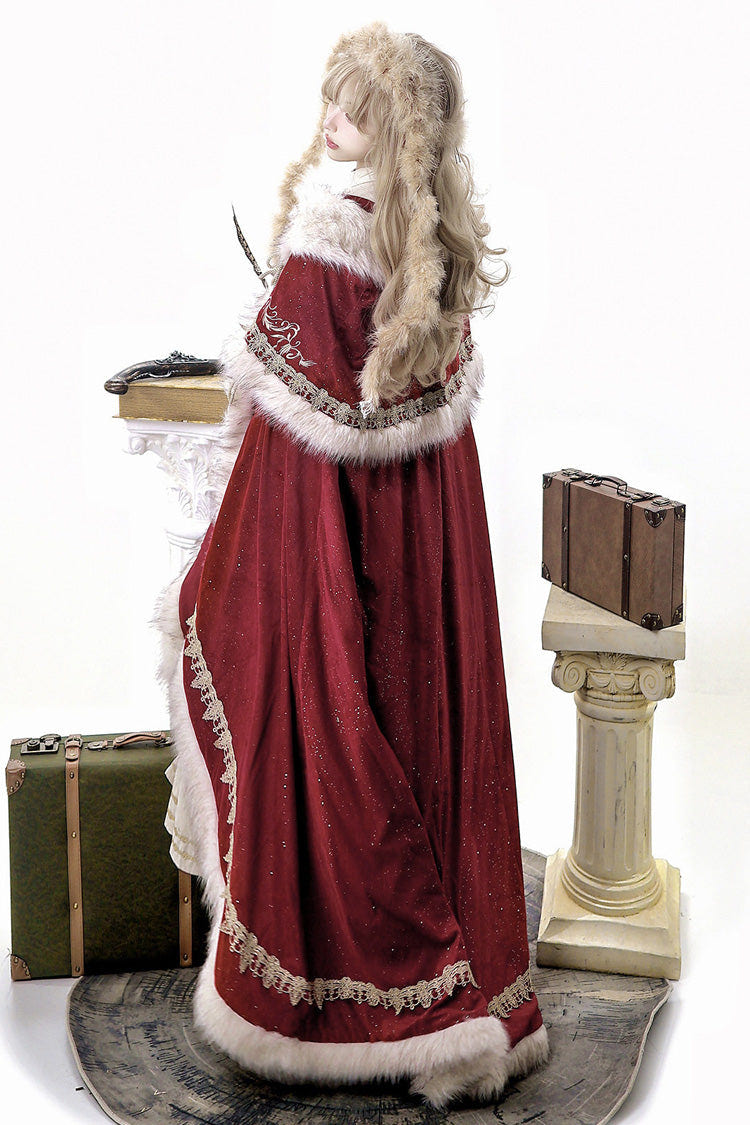 Red [Royal Coronation] Embroidered Sweet Gorgeous European Court Style Lolita Dress and Cape Set - Product - 8
