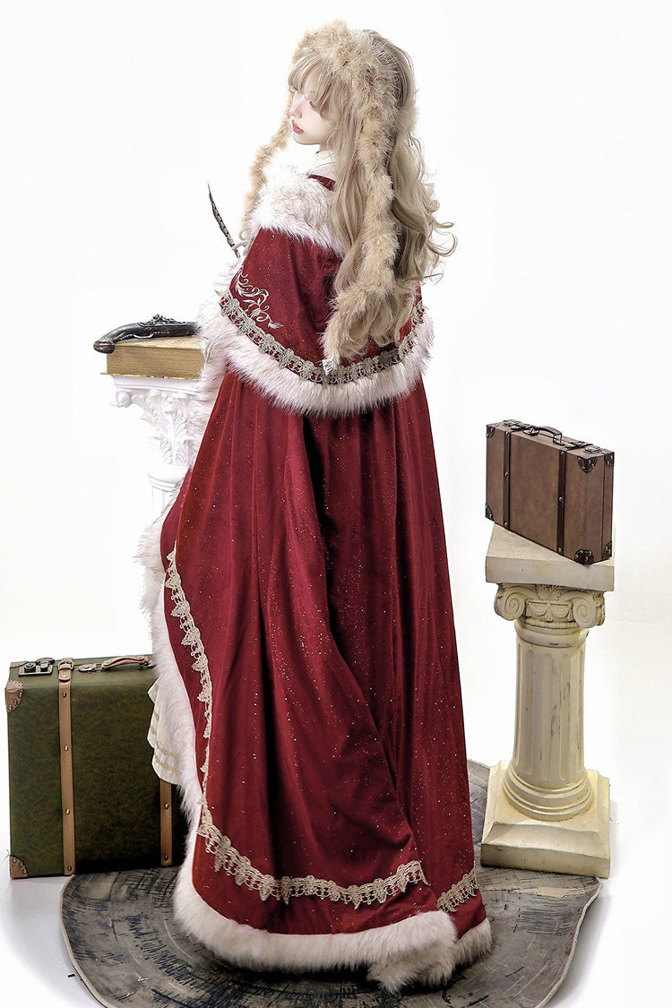 Red [Royal Coronation] Embroidered Sweet Gorgeous European Court Style Lolita Dress and Cape Set - Product - 8