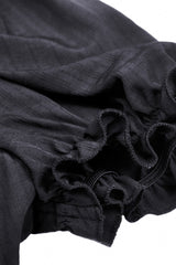 Black Ruffled Stand Collar Lace Jabot Short Puff Sleeves Front Button‑Up Lace-Up Women's Gothic Blouse - Product - 12