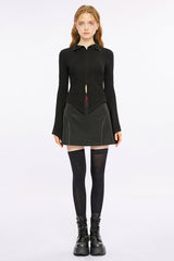 Black Long Sleeves Scream Hem Women's Gothic T-Shirt - Product - 2
