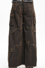Coffee Eyelet Men's Gothic Pants Pocket Trousers - Product - 12