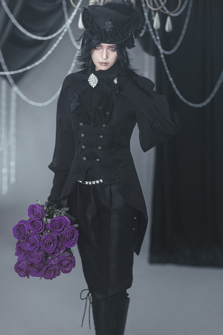 Black Hidden Prejudice Never Fades Vintage Elegant Prince Handsome Ouji Lolita Coat - Black - 1