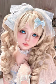Perlbeige Roman Curl Großer Zwillingspferdeschwanz Sweet-Lolita-Perücke, Vorderansicht