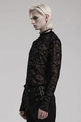 Black Long Sleeves Print Sheer Mesh Mens Gothic T-Shirt - Product - 2