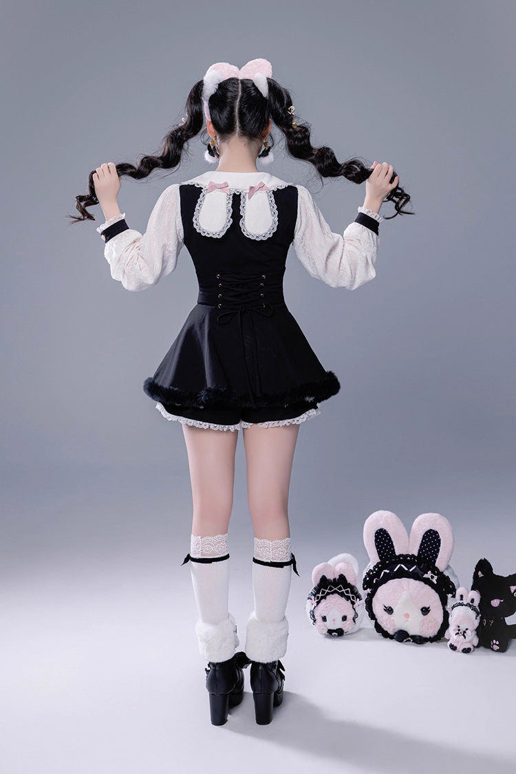 ブラック 長袖 フリル リボン レースアップ 和風 地雷系 ワンピース ショートパンツ Plush セット 商品画像