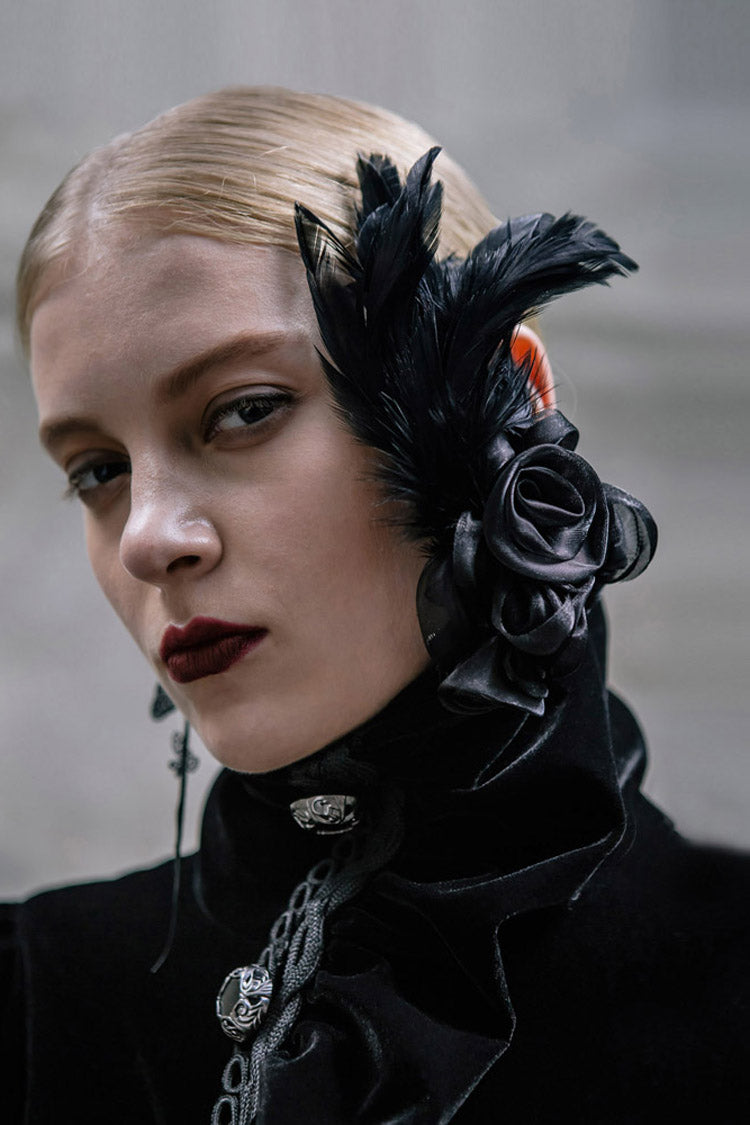 Black Roses Gauze Gothic Women's Hair Plug - Product - 2